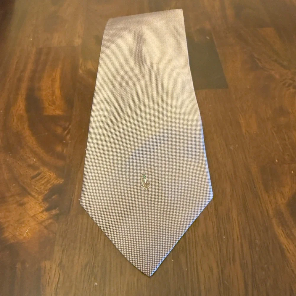 Polo Ralph Lauren‎ Mens Silk Tie Tan Purple Micro Check Pony Logo Made in USA